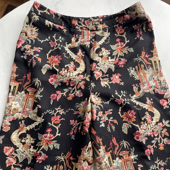 90s Vintage Talbots Printed Silk Blend High Waist Straight Leg Trousers Size 6 - Picture 4 of 6
